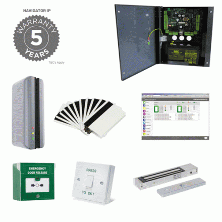 Access Control Kit, 1 Door, Swipe Reader, Built-In Software, 5 Year Warranty