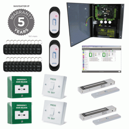 Access Control Kit, 2 Doors, Free Built-in Software, 5 Year Warranty